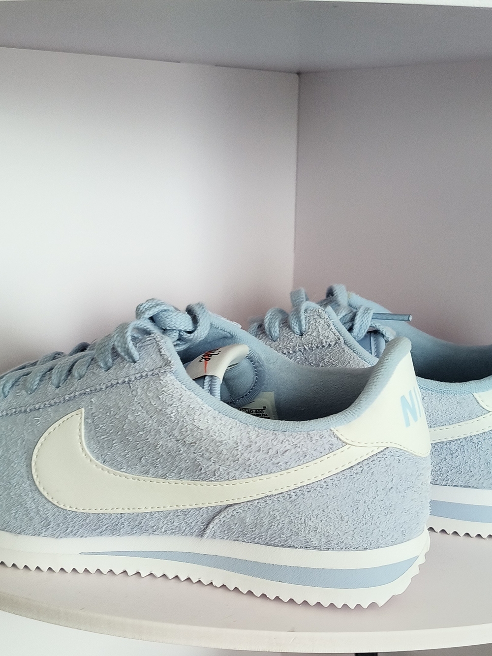 Nike Light Blue Suede Cortez-Inspired Sneakers with White Swoosh